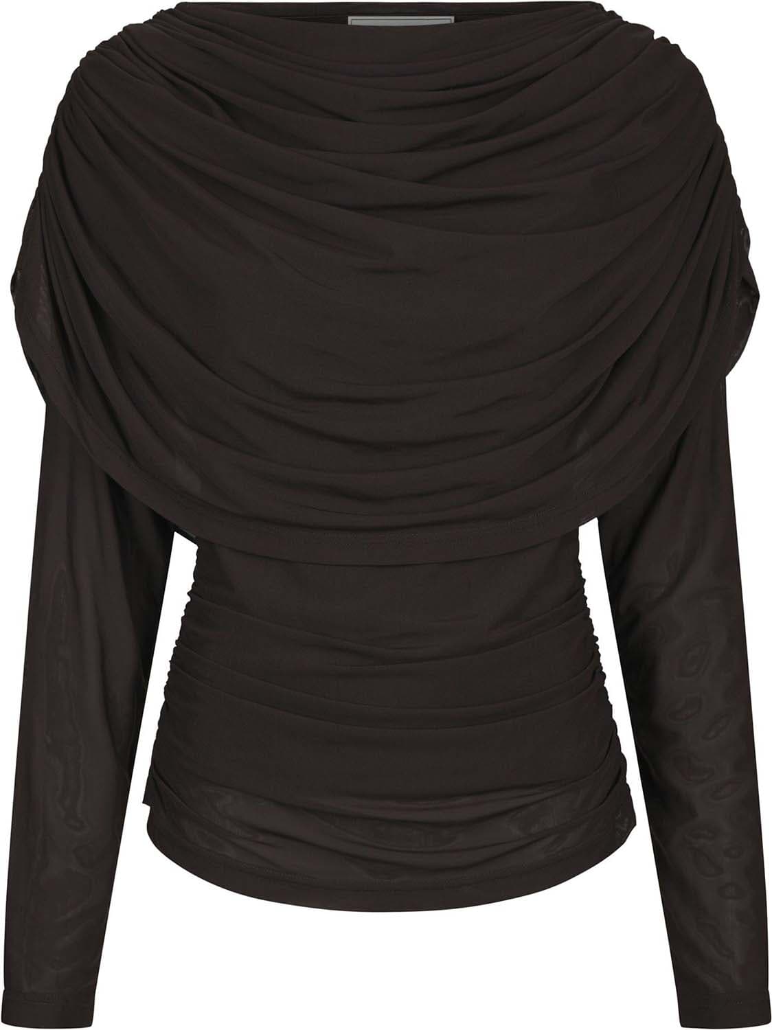 Neo Noir Blouse Lottuna Drapy Mesh Donker Bruin
