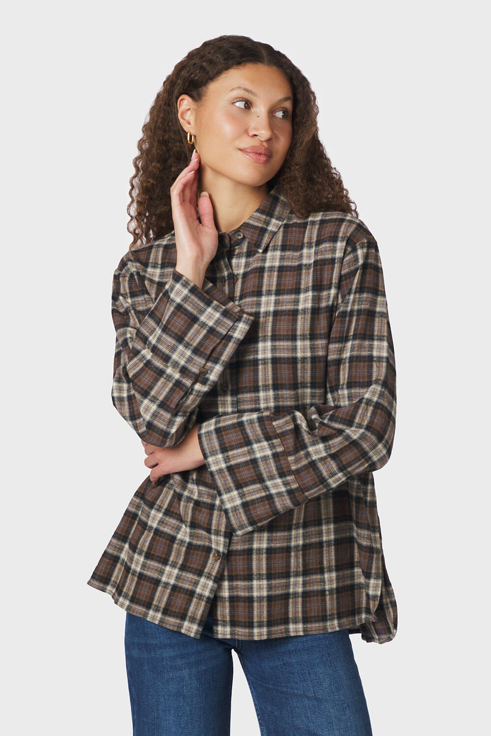 Neo Noir Blouse Dita Flannel Check Taupe