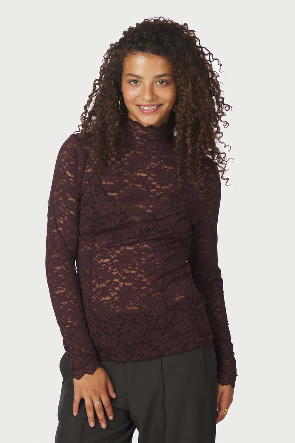 Neo Noir Top Liza Laceflower Bordeaux Rood