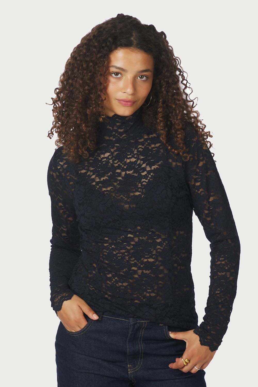 Neo Noir Top Liza Laceflower Navy