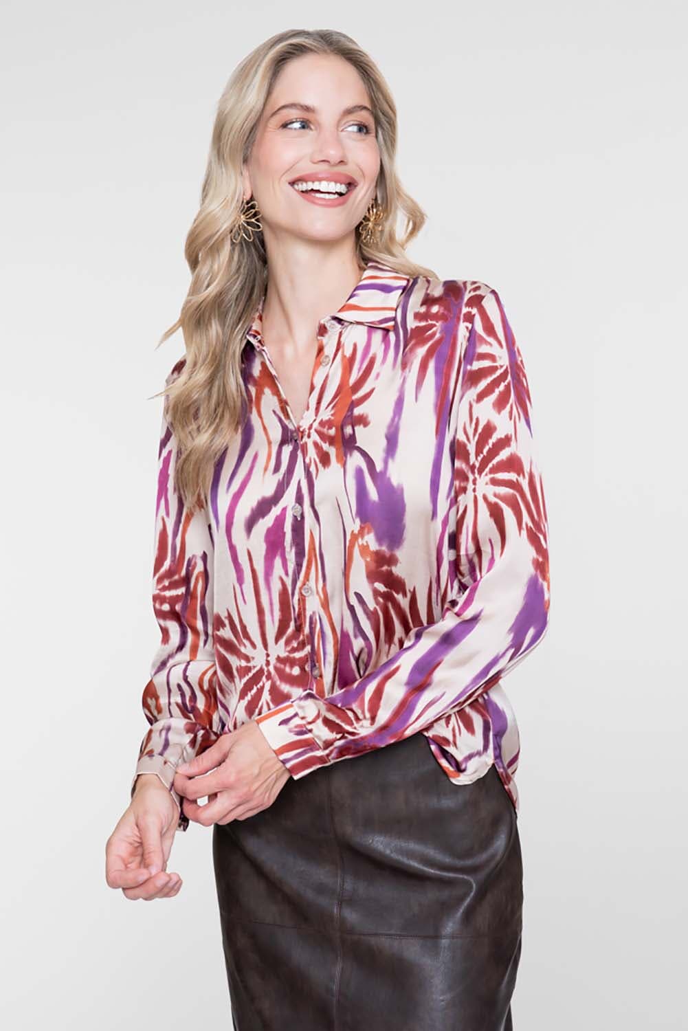 Geisha Blouse AOP satijn Off White