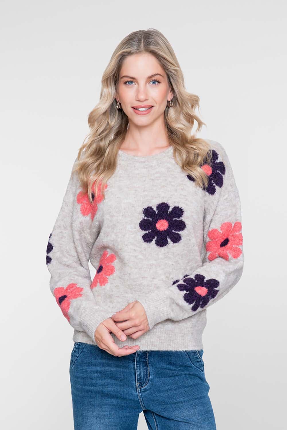 Geisha Pullover flowers Kaki