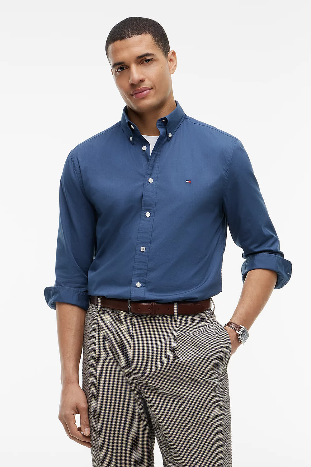 Tommy Hilfiger Overhemd Flex Poplin Solid Blauw