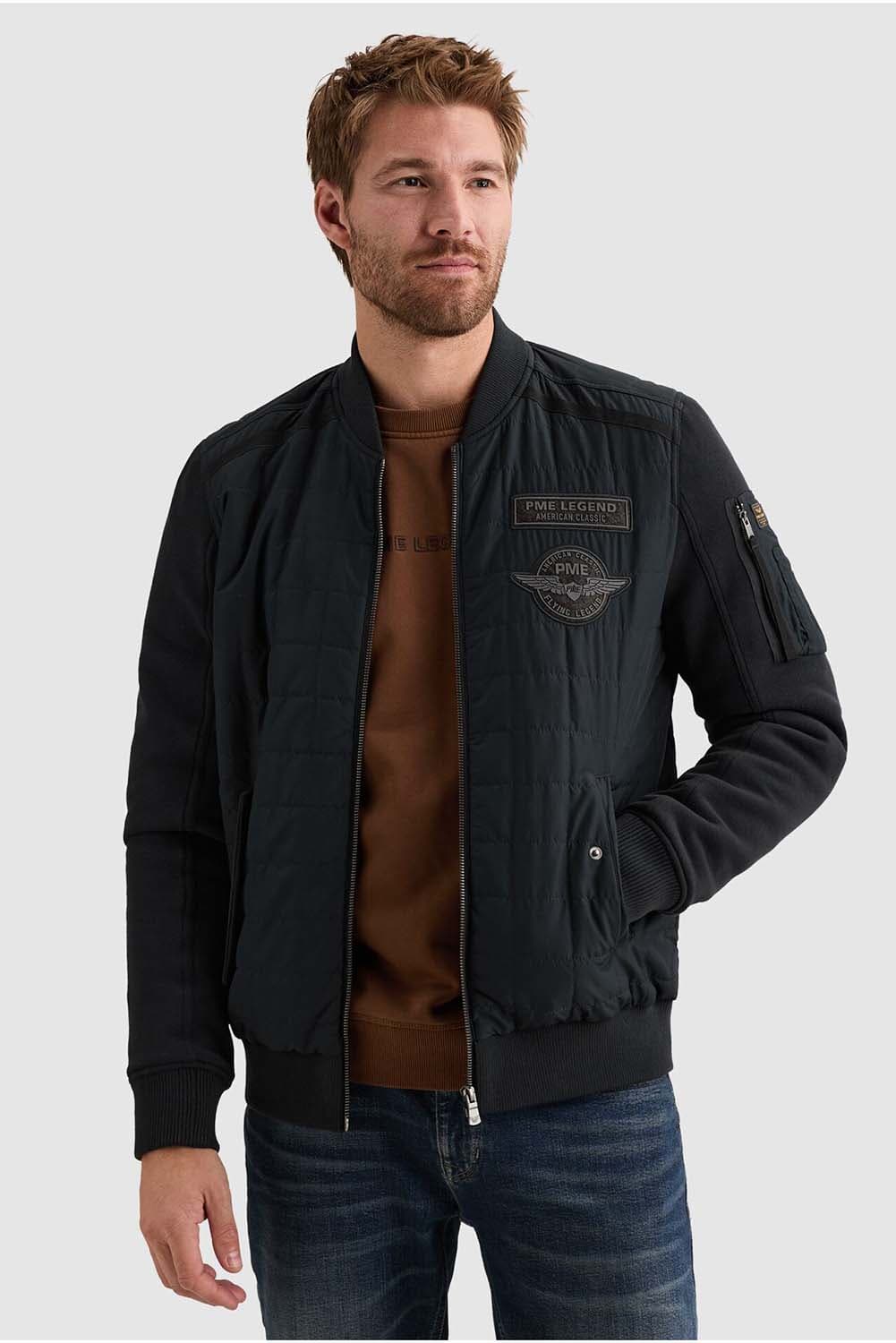 Pme Legend Hybrid Bomberjack met badges kort Navy