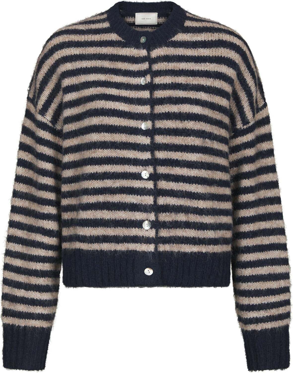 Neo Noir Isana Stripe Fluffy Knit Cardigan Navy