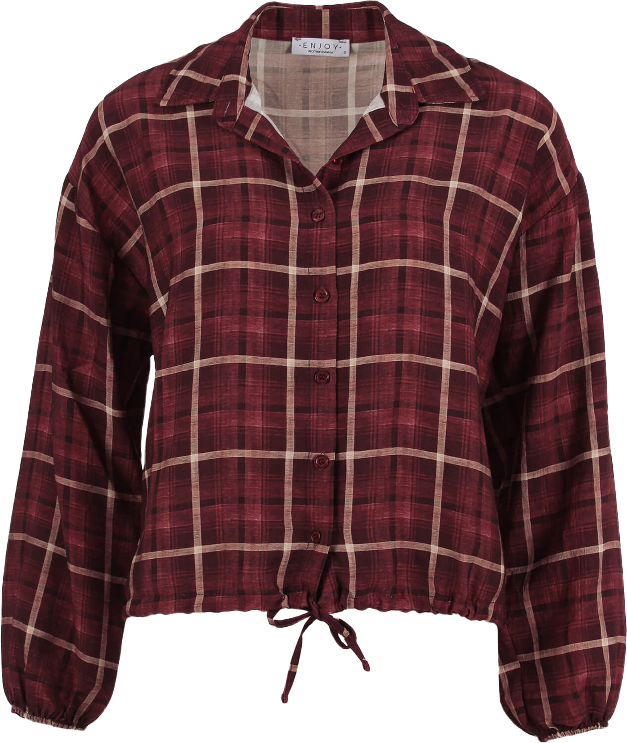 Enjoy Blouse Ballon met Ruitprint Bordeaux Rood