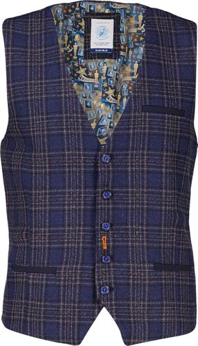 A Fish Named Fred waistcoat structure check Blauw