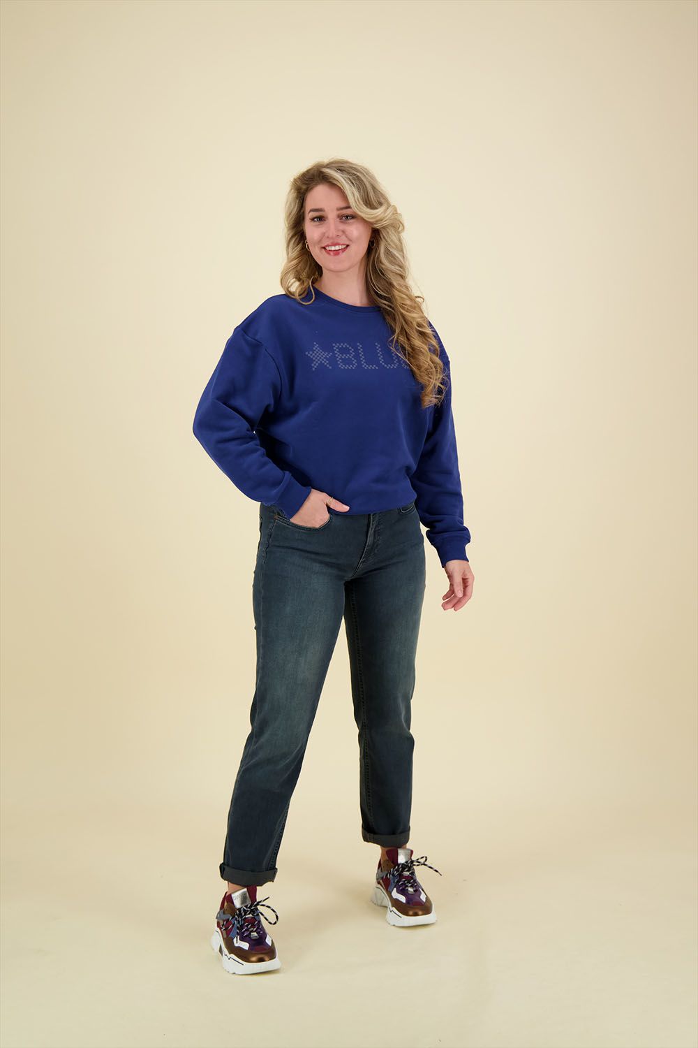 Anna Blue Sweater Puffy Crew Blauw