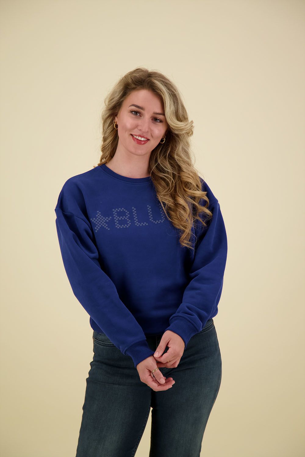 Anna Blue Sweater Puffy Crew Blauw