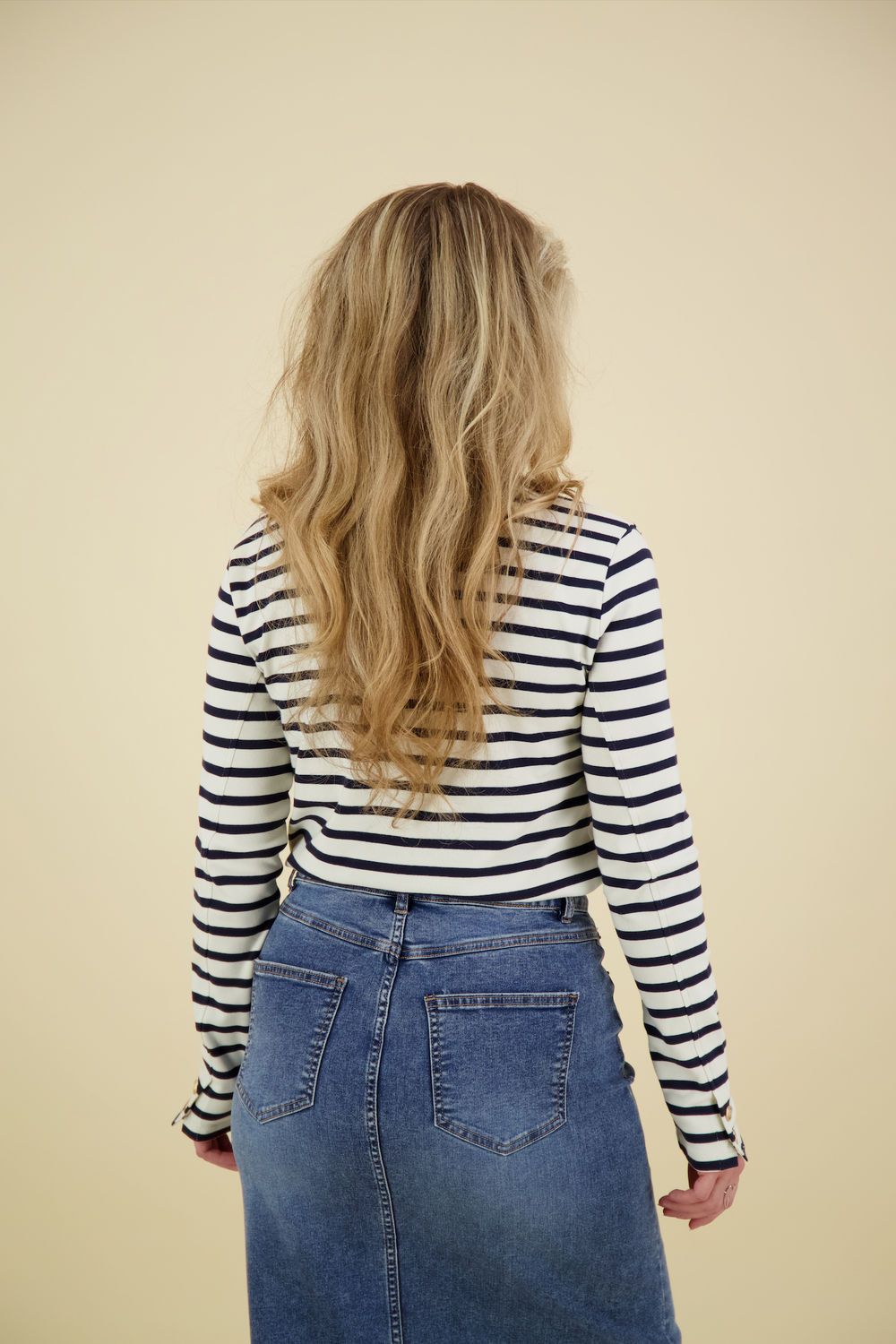 Anna Blue Top Striped Blauw