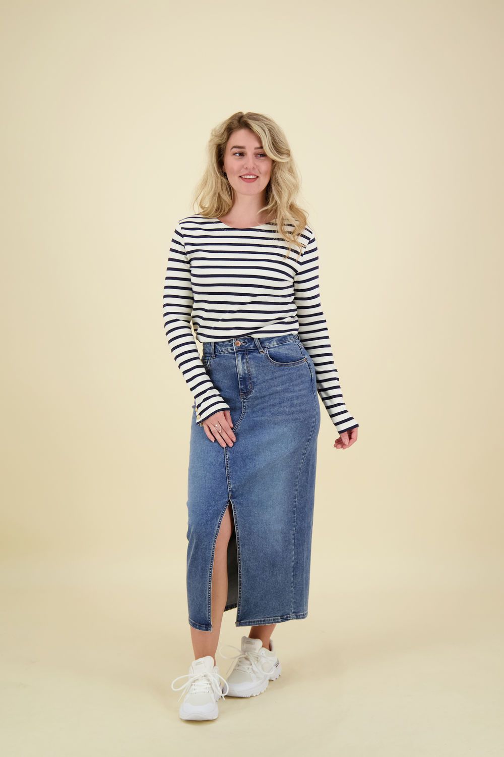 Anna Blue Top Striped Blauw