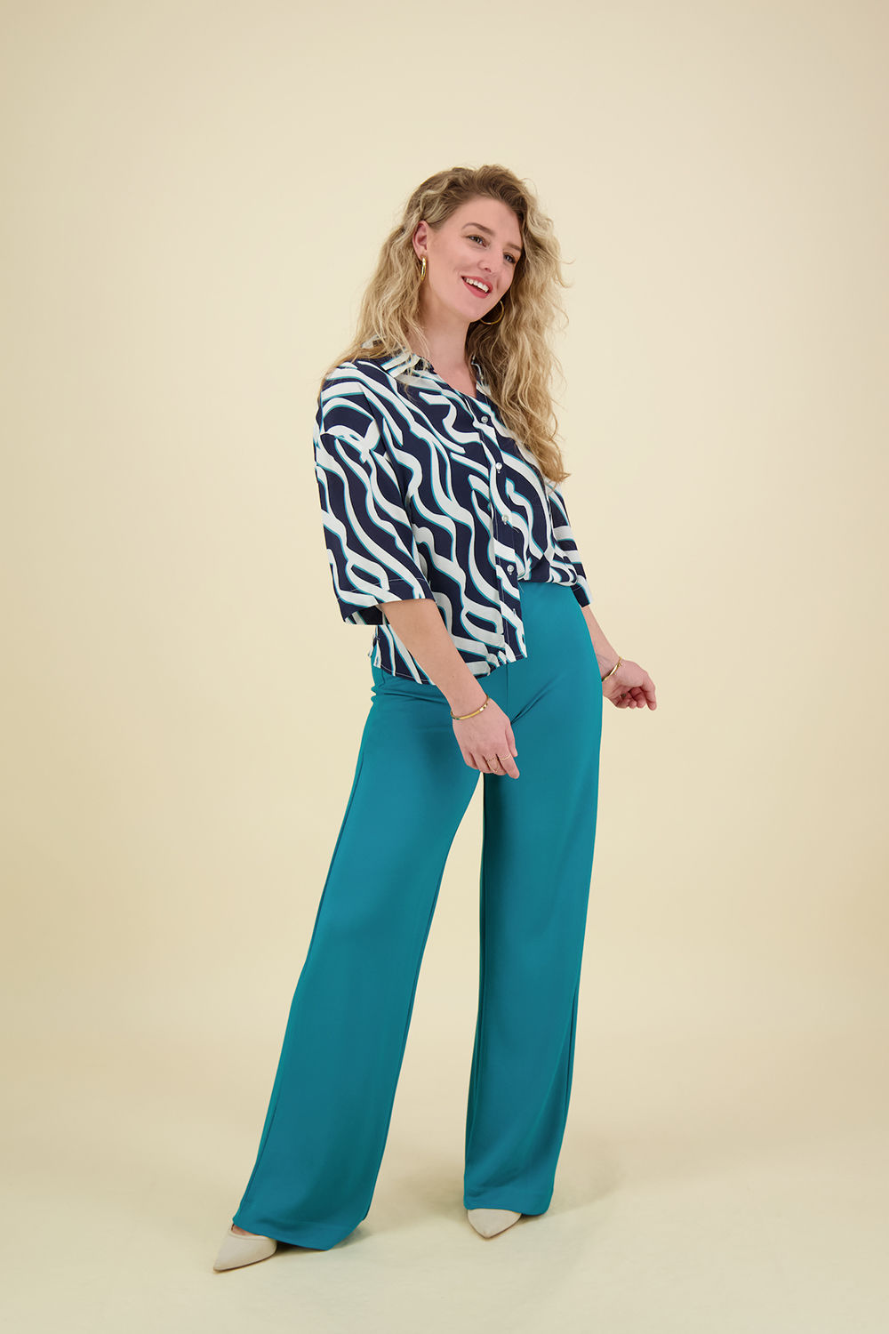 Vive La Femme Blouse Crepe Blauw  Vive La Femme Blouse Crepe Blauw