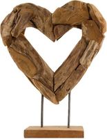 Open heart on stand teak erosion 38x12x48cm Bruin