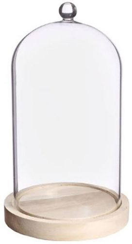 Bomont Collection Glass dome with knob an wood base 14xH23,5cm Wit