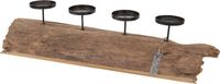 Teak erosion wood piece with candle holders 70x20x Bruin