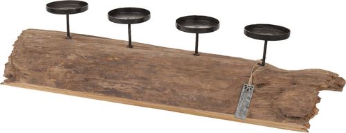 Bomont Collection Teak erosion wood piece with candle holders 70x20x Bruin