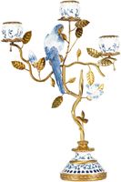 Candle Holder parrots blue/white, poly/metal 9x22x Blauw