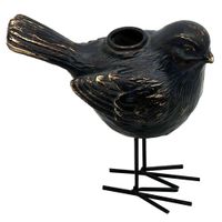 Candle Stick Bird Polyresin Black 14.5x8x15cm Zwart