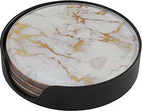 Bomont Collection Onderzetter ro Marble s4 wit/goud-L10,5B10,5H2,2cm Wit