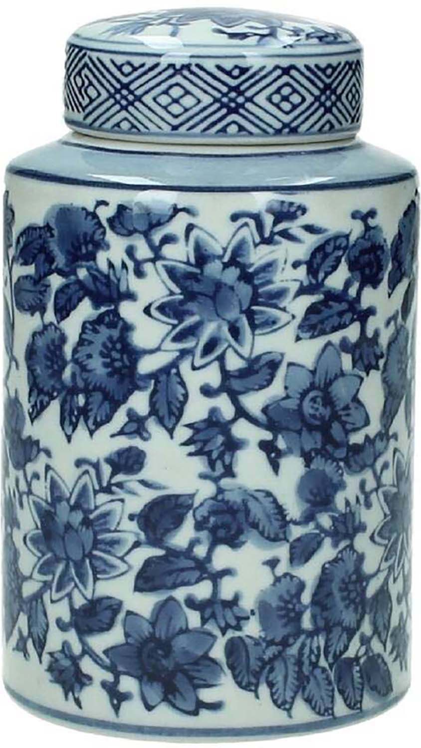 Jar Porcelain Blue/White 8x8x14cm Blauw