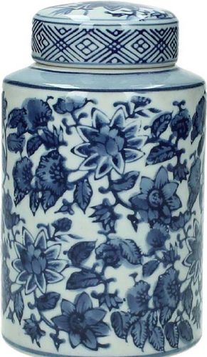 Bomont Collection Jar Porcelain Blue/White 8x8x14cm Blauw