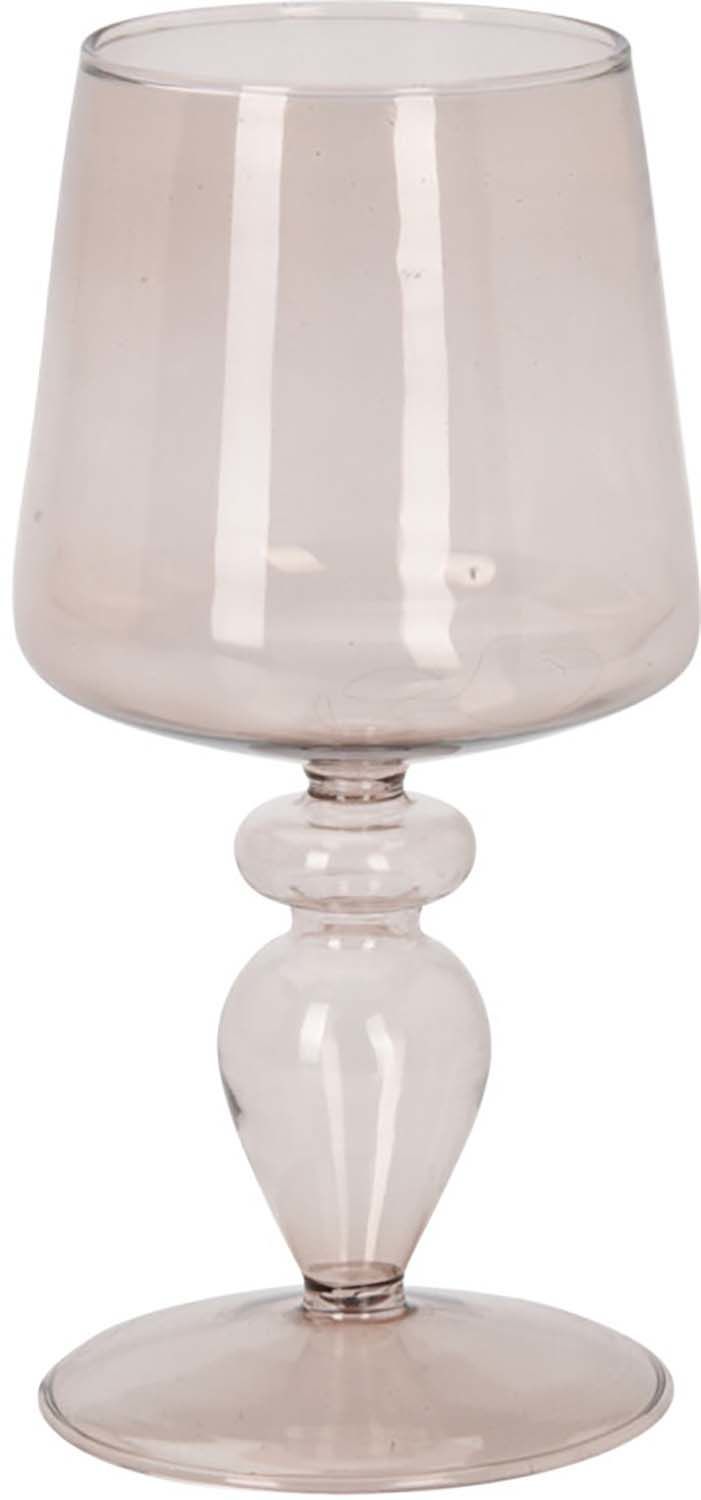 Windlicht op voet glas 21cm 2ass kleur Beige