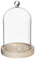 Glass dome with knob and wood base 12xH18cm Wit