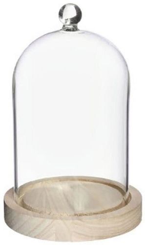 Bomont Collection Glass dome with knob and wood base 12xH18cm Wit