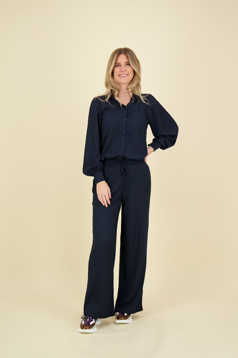 Zusss Broek van crinkelstof Blauw Zusss Broek van crinkelstof Blauw