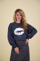 Sweater Crop Tie Clean Kiss Blauw