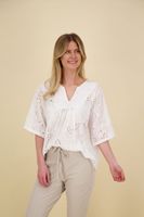blouse halve mouw broderie Wit