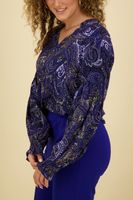 top ronde V hals paisley print Blauw