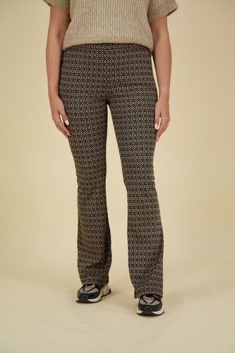 Geisha Pants jacquard flare 2-tone Zwart