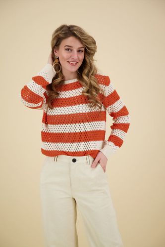 Geisha Pullover crochet striped Wit