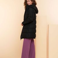 Coat horizontal puff stitch Zwart