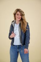 Leren Bikerjas Alice Blauw