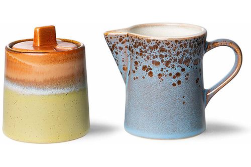 HKliving 70s Ceramics: Milk Jug & Sugar Pot Berry/peat Multi