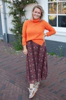 skirt long plisse mesh ikat print Oranje