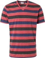 T-Shirt V-Neck Melange Stripes Roze