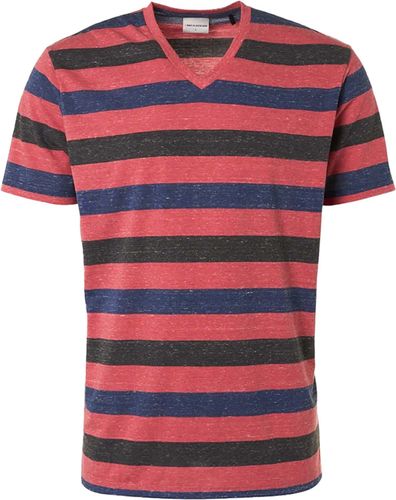 No Excess T-Shirt V-Neck Melange Stripes Roze