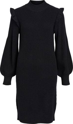 Object Malena ls ruffle knit dress Zwart