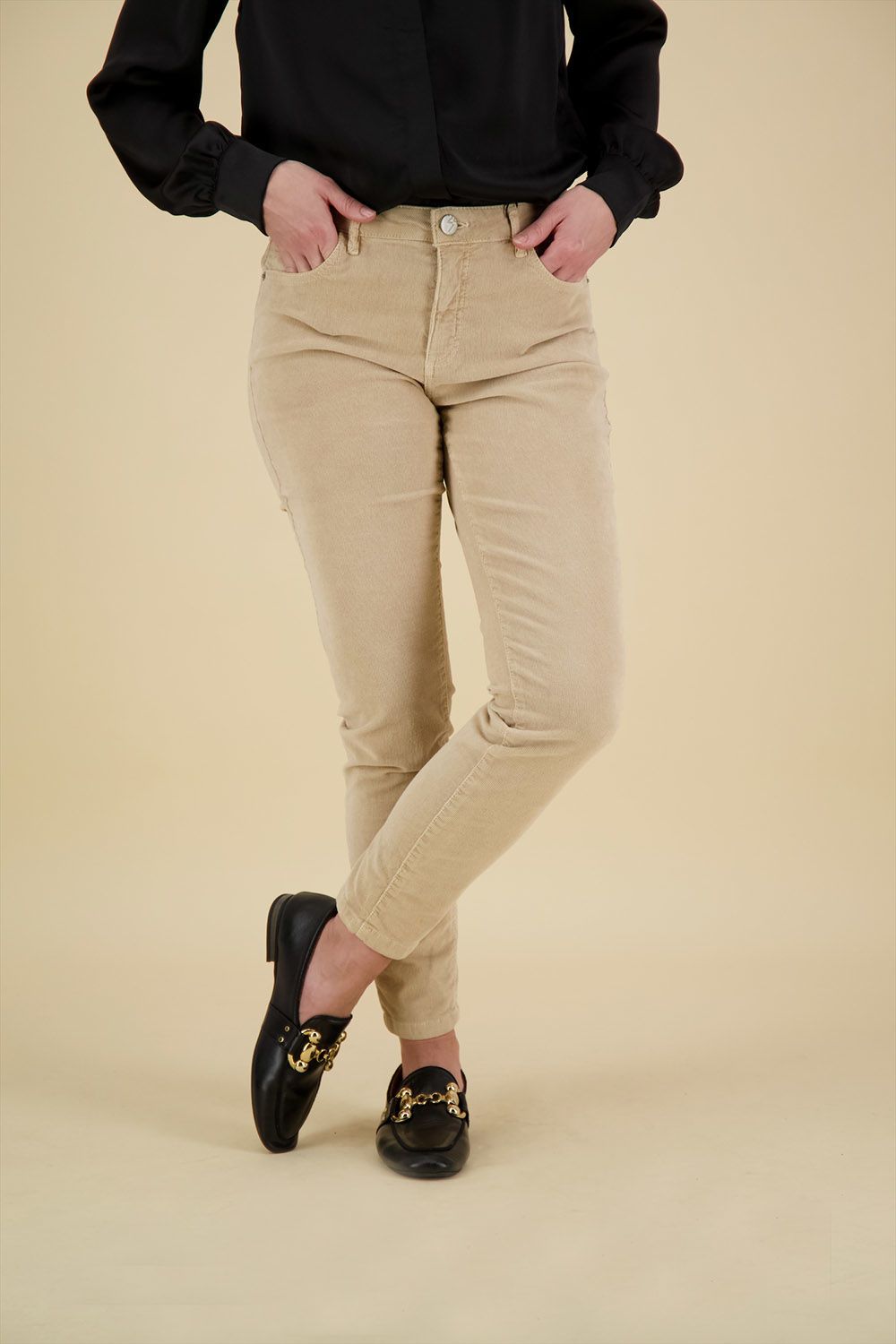 Opus Corduroy Broek Evita Beige 