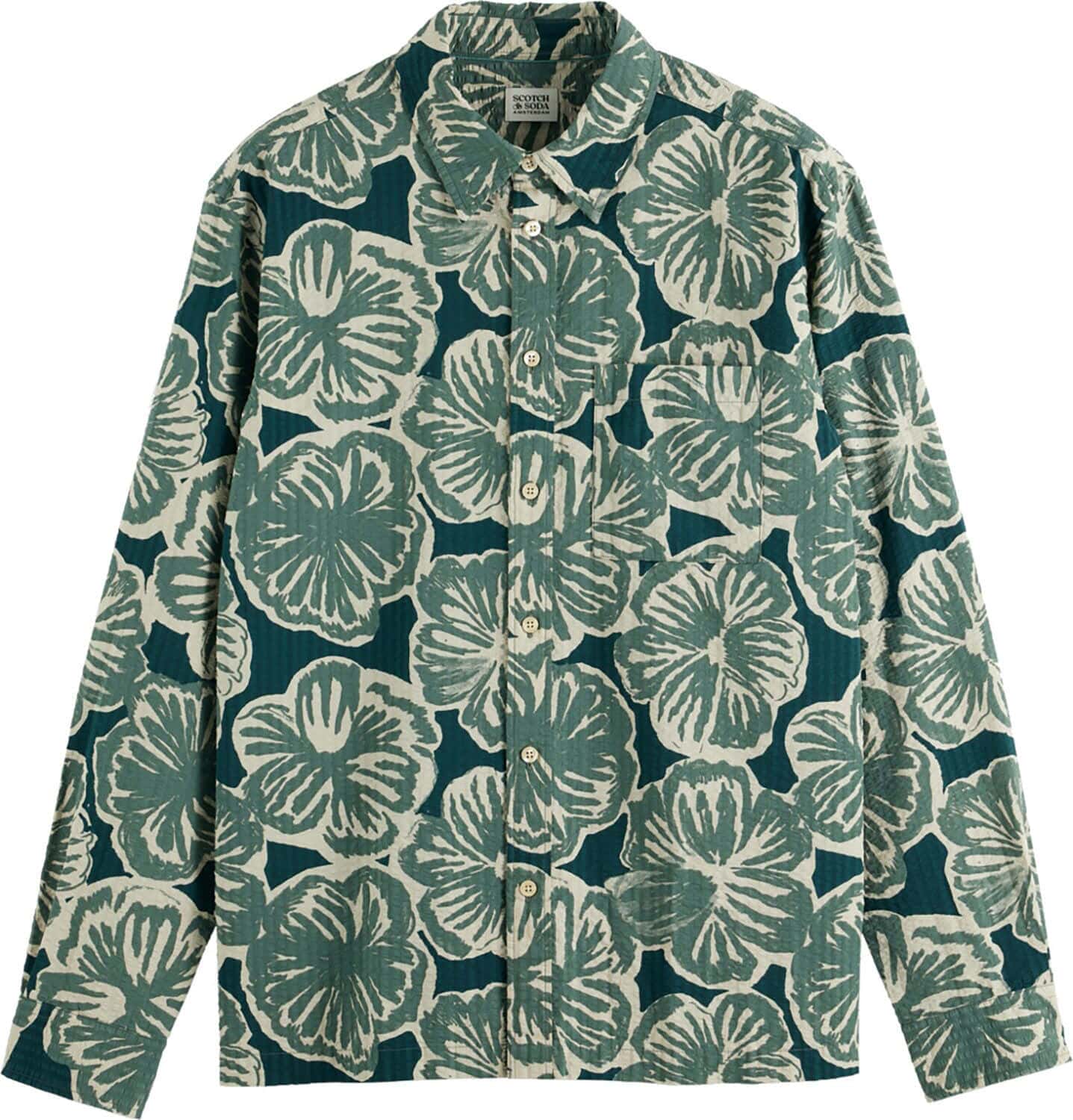 Scotch & Soda Overhemd Seersucker AOP Groen Scotch & Soda Overhemd Seersucker AOP Groen