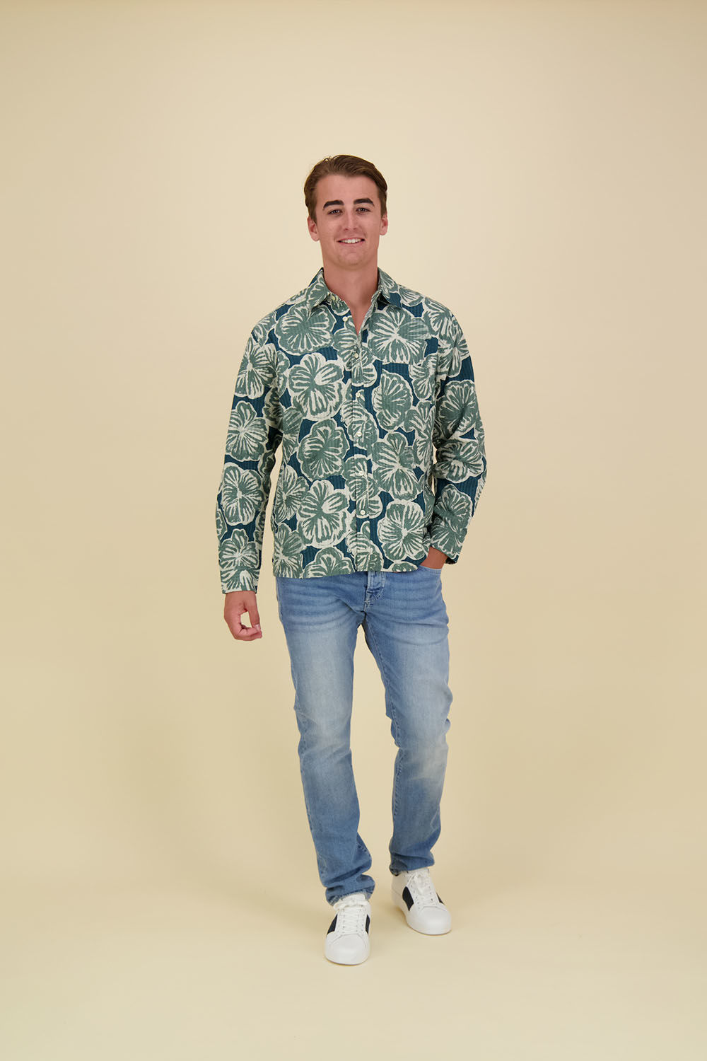 Scotch & Soda Overhemd Seersucker AOP Groen Scotch & Soda Overhemd Seersucker AOP Groen