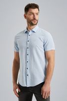 Short Sleeve Shirt Ctn Linen 2tone Blauw
