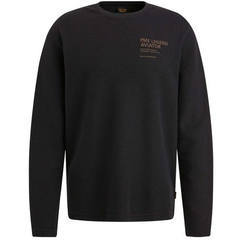 Pme Legend Long sleeve r-neck structured piqu Zwart