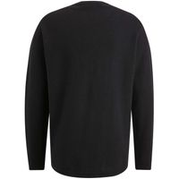 Long sleeve r-neck structured piqu Zwart