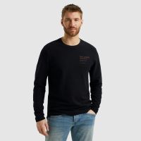 Long sleeve r-neck structured piqu Zwart