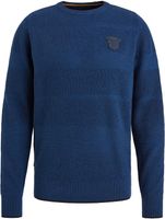 R-neck cotton structure knit Blauw