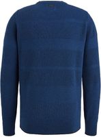 R-neck cotton structure knit Blauw